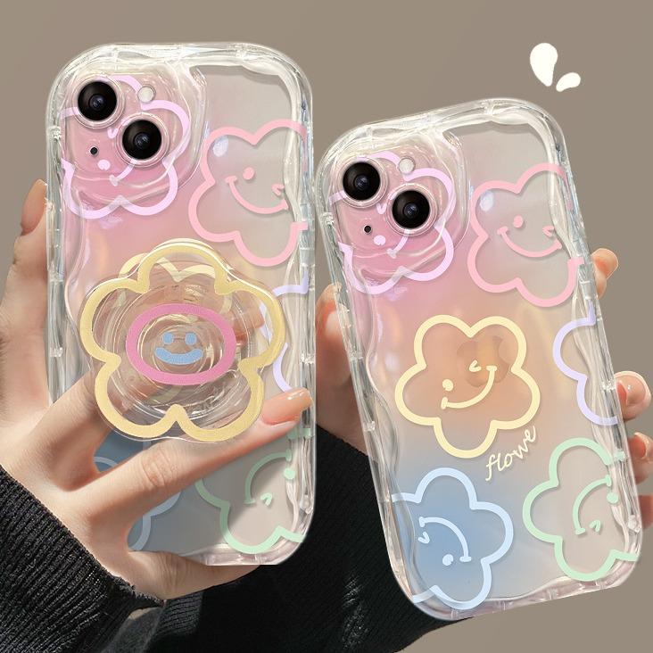 Smiling Face Flower Phone Case With Holder Compatible for iPhone