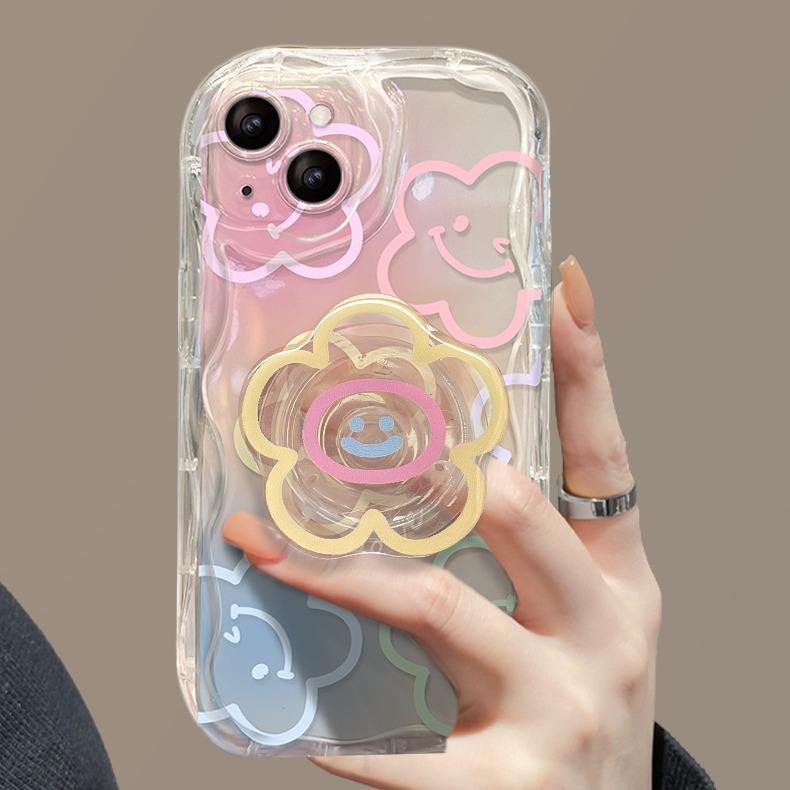 Smiling Face Flower Phone Case With Holder Compatible for iPhone