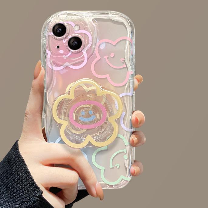 Smiling Face Flower Phone Case With Holder Compatible for iPhone