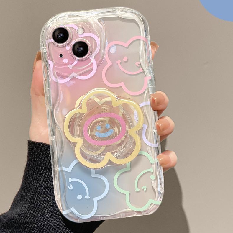 Smiling Face Flower Phone Case With Holder Compatible for iPhone