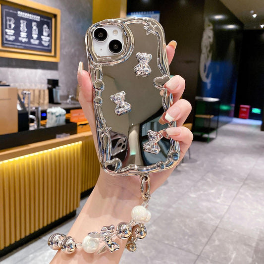 Mirror Bear Phone Case with Bracelet Compatible for iPhone