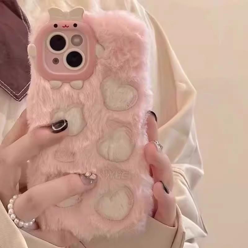 Winter Love Embroidered Plush Protective Cover Compatible for iPhone