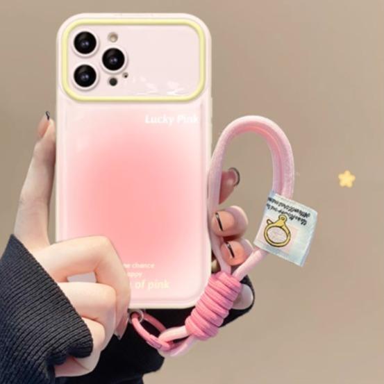 Pink Drawstring Phone Case Compatible for iPhone