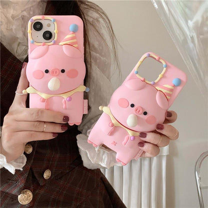 Silicone Bubble Blowing Piglet Phone Case Compatible for iPhone