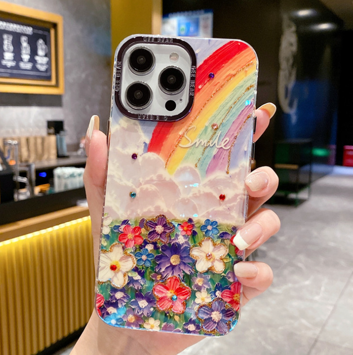 Rainbow Flower Sea Oil Painting Phone Case Compatible for iPhone
