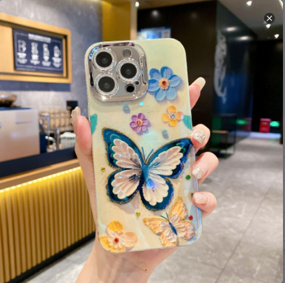 Blue Butterfly Flower Phone Case Compatible for iPhone