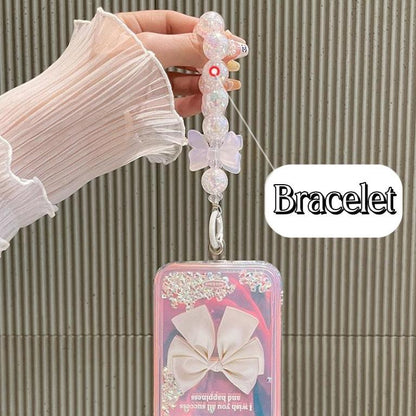 Flowing Sand Bow Phone Case with Bracelet Compatible for iPhone