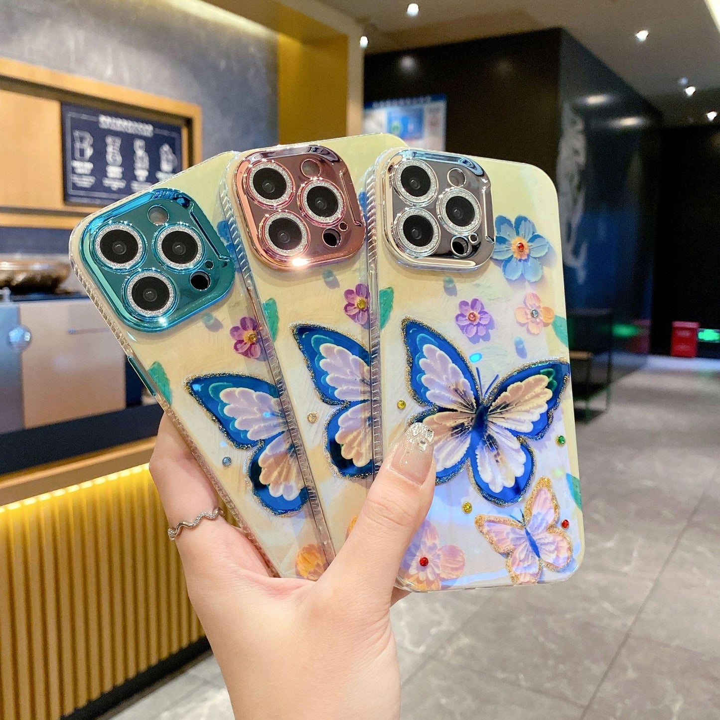 Blue Butterfly Flower Phone Case Compatible for iPhone