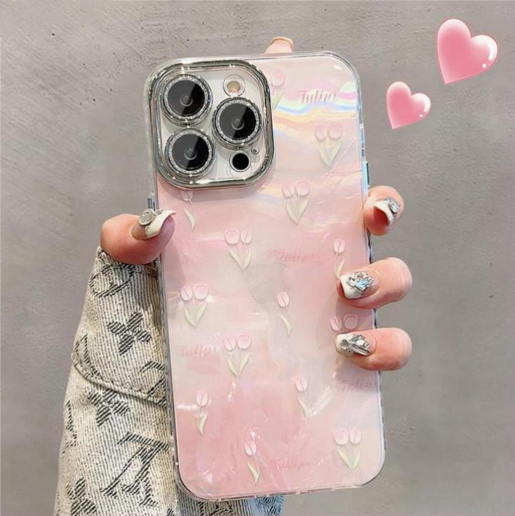 Tulip phone case gradient shell pattern anti drop protective case Compatible for iPhone