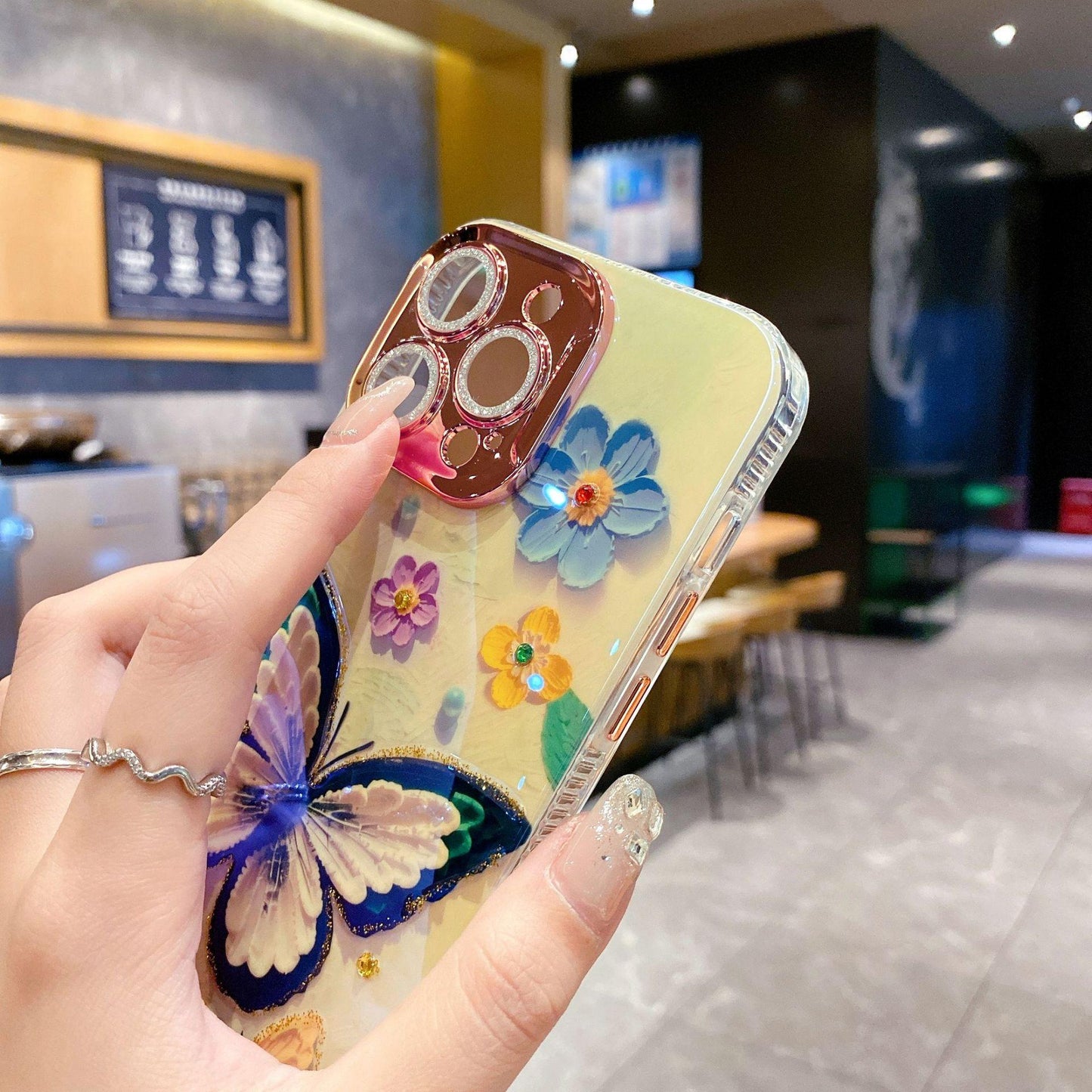 Blue Butterfly Flower Phone Case Compatible for iPhone