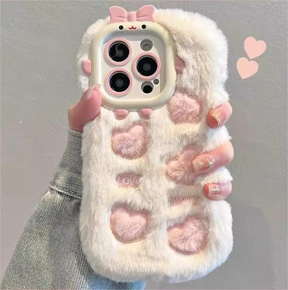 Winter Love Embroidered Plush Protective Cover Compatible for iPhone