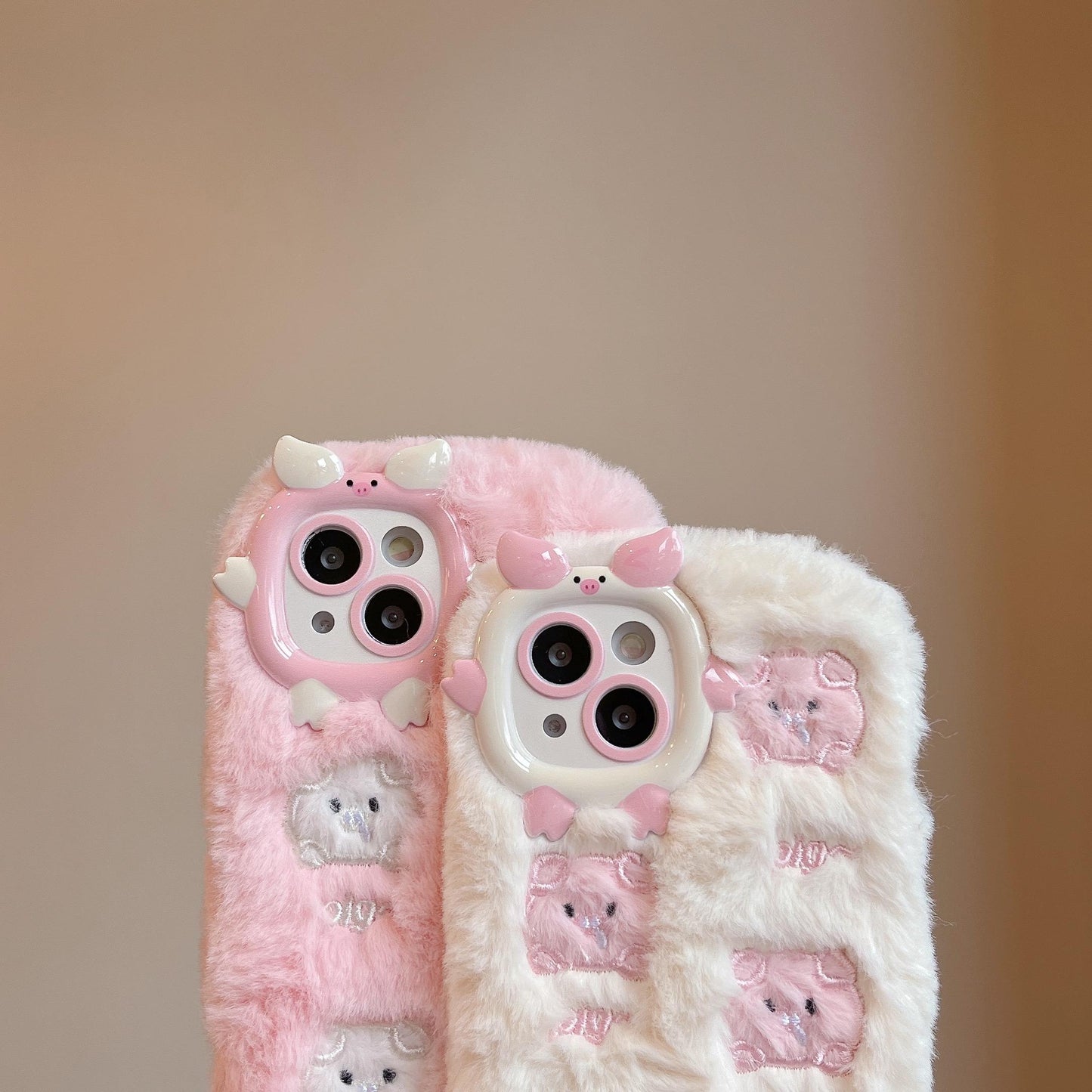 Cute Little Pig Embroidered Plush Protective Cover Compatible for iPhone