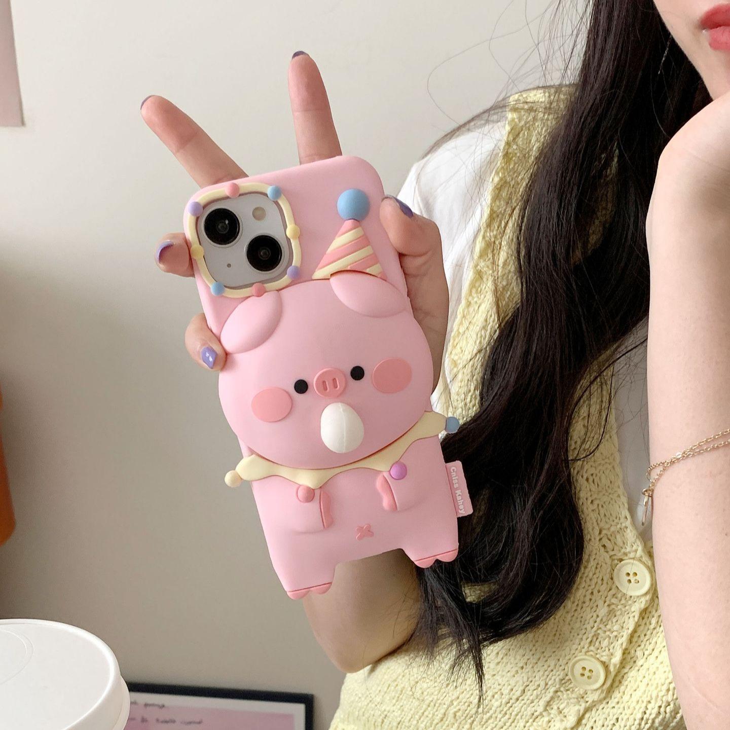 Silicone Bubble Blowing Piglet Phone Case Compatible for iPhone