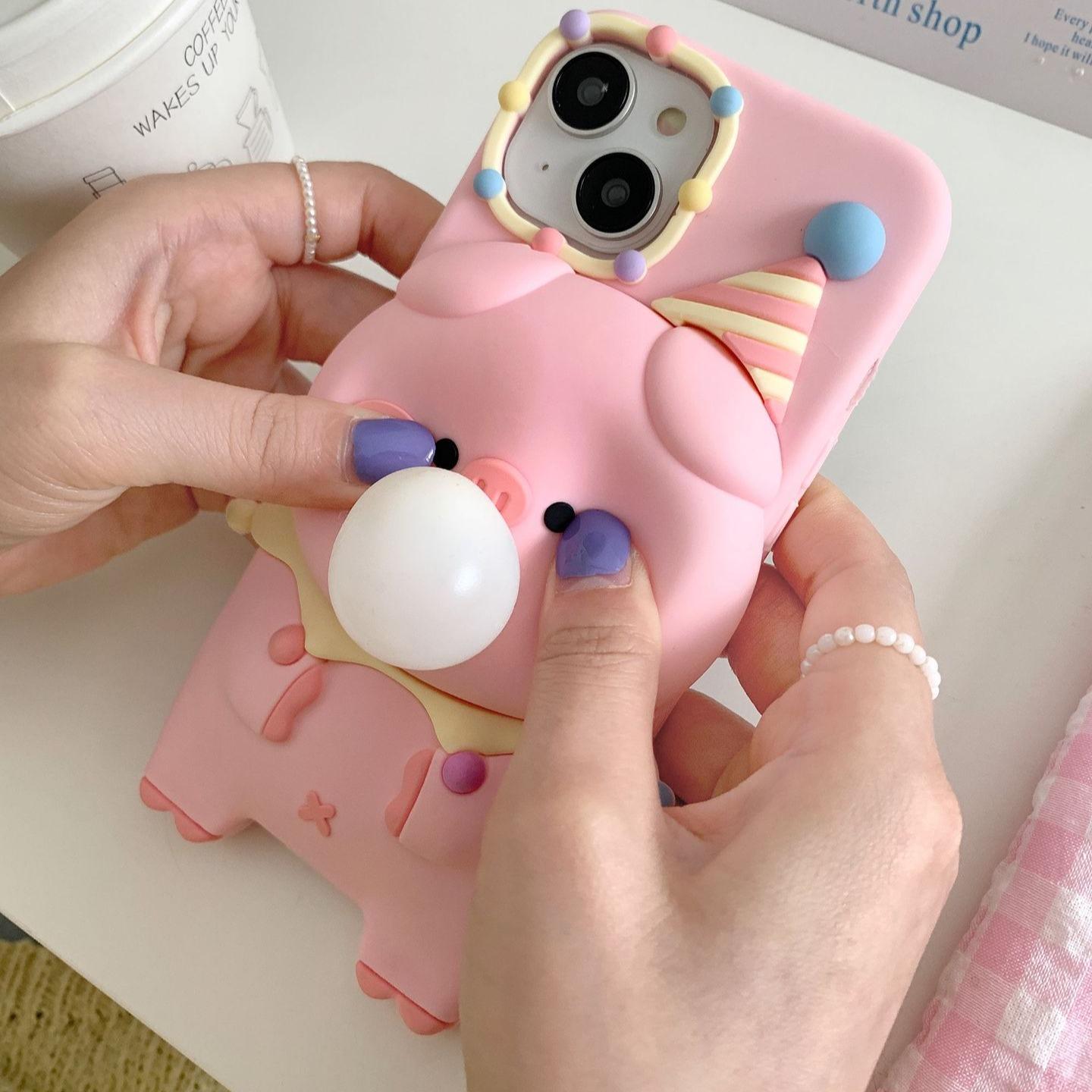 Silicone Bubble Blowing Piglet Phone Case Compatible for iPhone