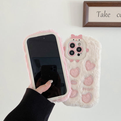 Winter Love Embroidered Plush Protective Cover Compatible for iPhone