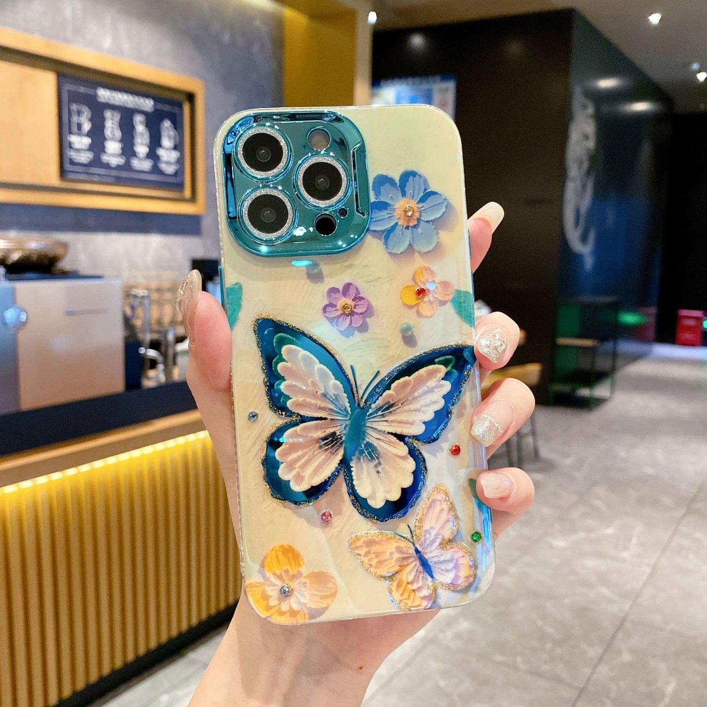 Blue Butterfly Flower Phone Case Compatible for iPhone