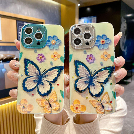 Blue Butterfly Flower Phone Case Compatible for iPhone