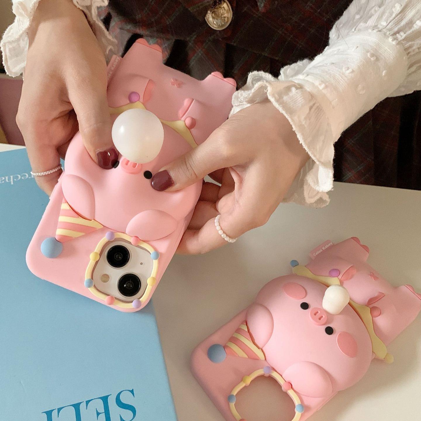 Silicone Bubble Blowing Piglet Phone Case Compatible for iPhone