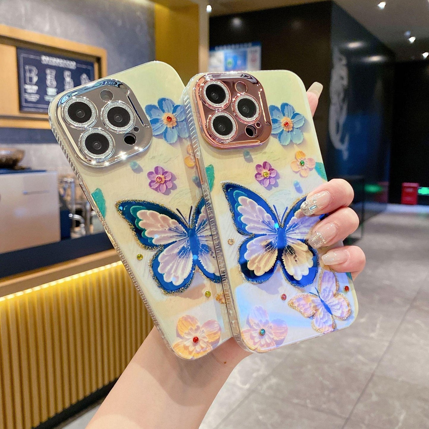 Blue Butterfly Flower Phone Case Compatible for iPhone