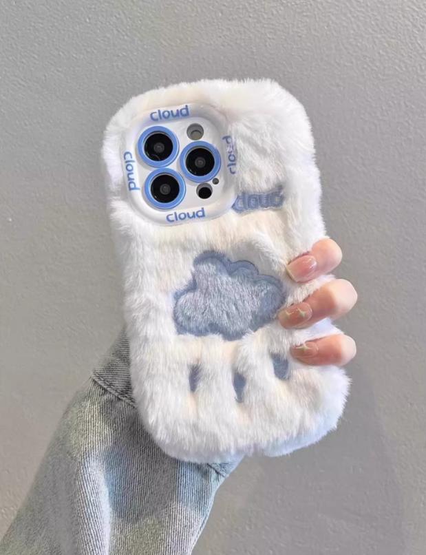 Cute Cloud Embroidered Plush Fall Protection Cover Compatible for iPhone