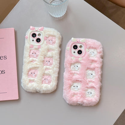 Cute Little Pig Embroidered Plush Protective Cover Compatible for iPhone