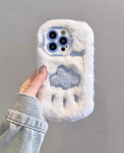 Cute Cloud Embroidered Plush Fall Protection Cover Compatible for iPhone