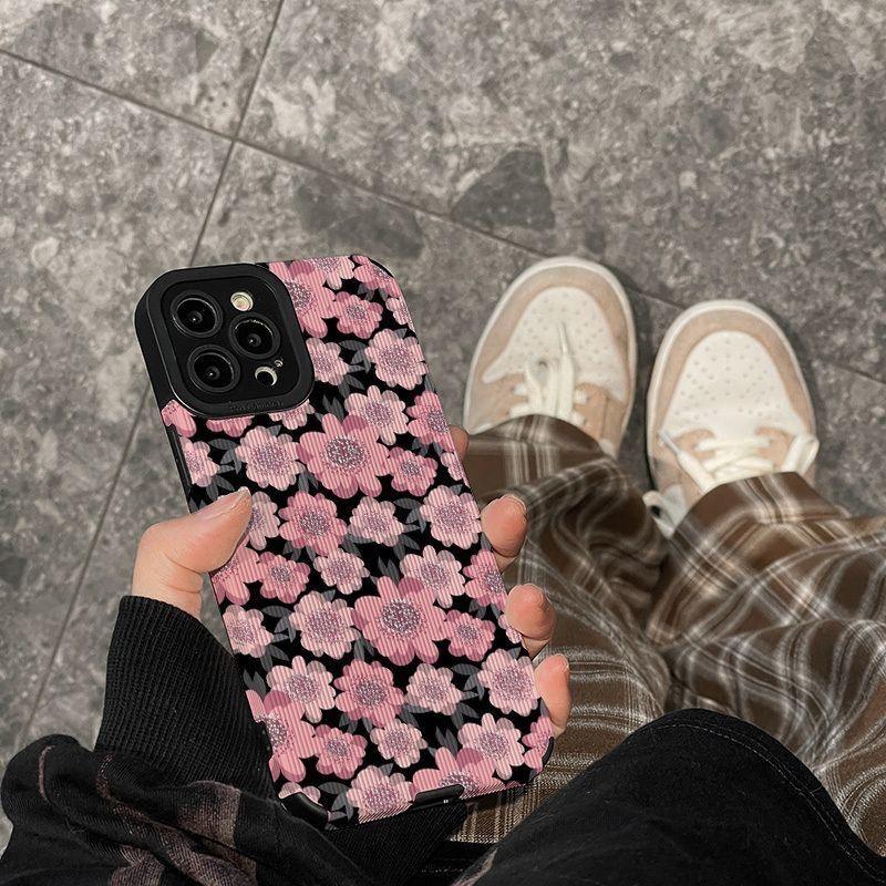 Full Pink Flower Phone Case Compatible for iPhone