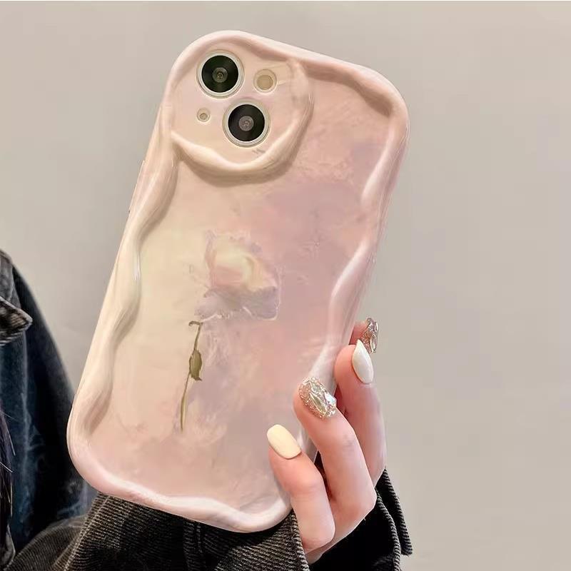 Gradient Oil Painting Rose Phone Case Compatible for iPhone