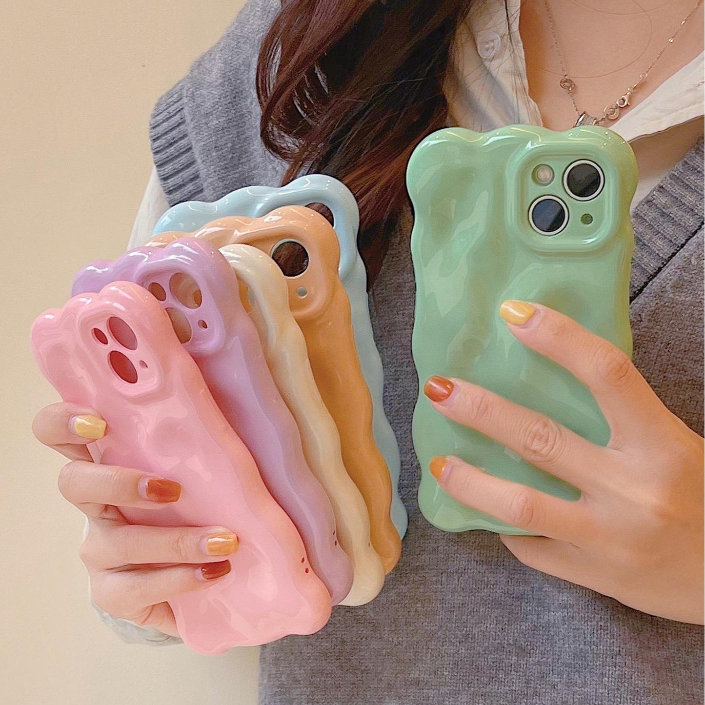 Solid Color Wave Bubble Phone Case Compatible for iPhone